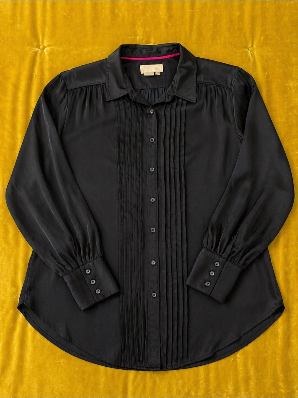 By Anthropologie Black Pintuck Button-Front Blouse